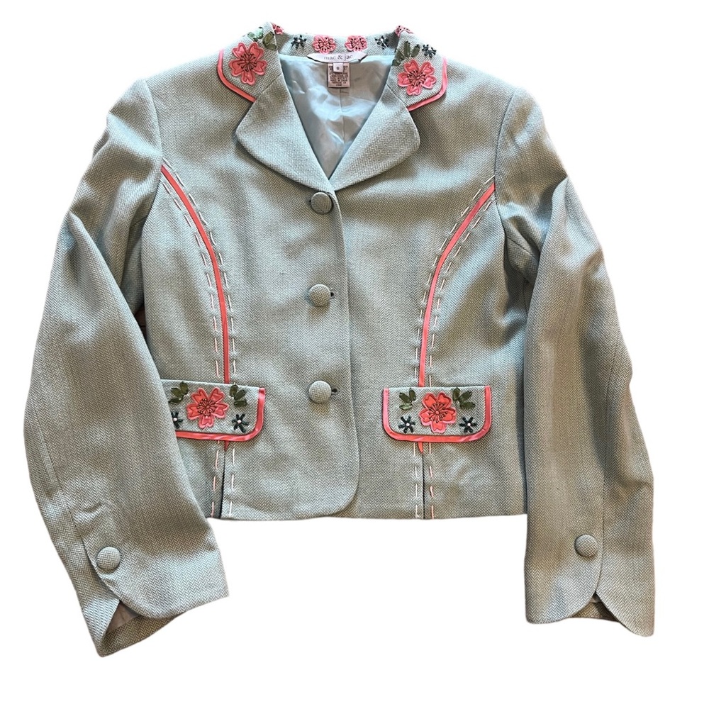 Mac & Jac "Duck Egg Blue" Flower Embroider Blazer